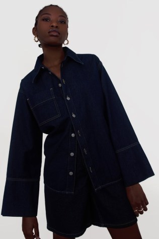 ALIGNE FRANKIE WIDE SLEEVE DENIM SHIRT | women’s dark blue organic cotton shirts | womens indigo fashion - flipped