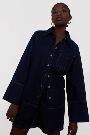 ALIGNE FRANKIE WIDE SLEEVE DENIM SHIRT | women’s dark blue organic cotton shirts | womens indigo fashion