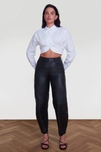 ALIGNE FRAYA BARREL LEATHER TROUSER – women’s black luxe trousers