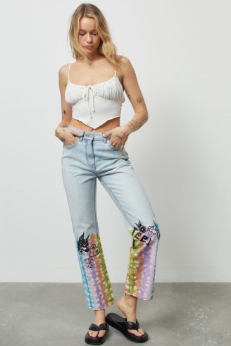 BDG High-Waisted Cowboy Jean Blue Multi | women’s printed 90s inspired straight leg denim jeans - flipped