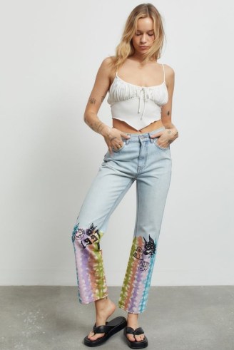 BDG High-Waisted Cowboy Jean Blue Multi | women’s printed 90s inspired straight leg denim jeans