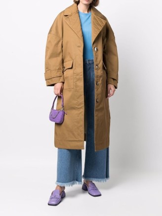GANNI double-twill long coat in butternut brown ~ women’s oversized