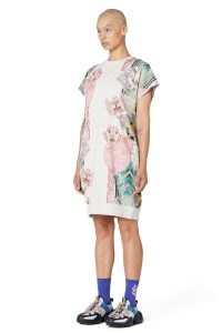 Jess Johnson x Gorman WOR SWEATER DRESS – orgamic cotton cocoon fit sweat dresses – women’s placement print clothing – womens printed fashion