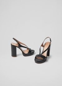 L.K. BENNETT Gigi Black Leather Platform Sandals ~ chic block heel slingback platforms ~ retro summer occasion shoes