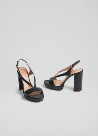 L.K. BENNETT Gigi Black Leather Platform Sandals ~ chic block heel slingback platforms ~ retro summer occasion shoes - flipped