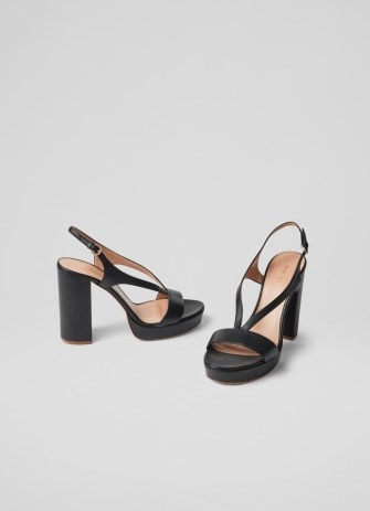 L.K. BENNETT Gigi Black Leather Platform Sandals ~ chic block heel slingback platforms ~ retro summer occasion shoes