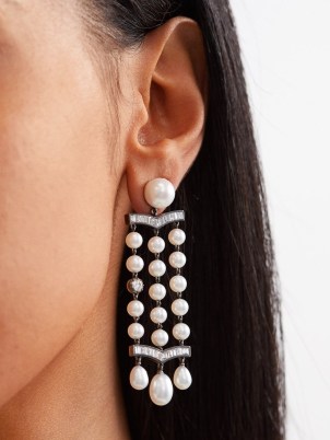 JESSICA MCCORMACK Diamond, pearl & 18kt gold chandelier earrings ~ luxury handmade statement jewellery - flipped