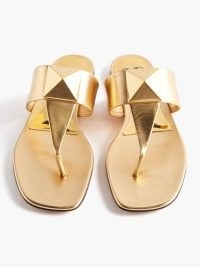 VALENTINO GARAVANI One Stud gold leather sandals | luxe metallic toe post flats | women’s designer summer shoes
