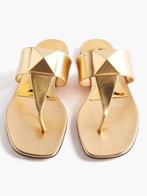 VALENTINO GARAVANI One Stud gold leather sandals | luxe metallic toe post flats | women’s designer summer shoes