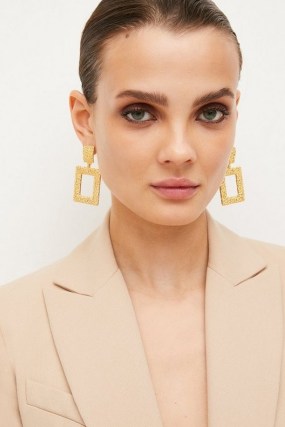 glamorous statement jewellery ~ Gold Plated Mottled Square Hoop Earring - flipped