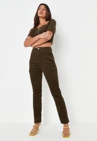 MISSGUIDED green co ord corduroy cargo jeans ~ side pocket cords