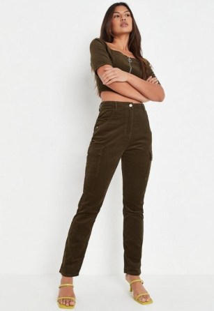 MISSGUIDED green co ord corduroy cargo jeans ~ side pocket cords - flipped