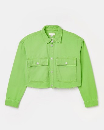 RIVER ISLAND GREEN CROPPED DENIM SHACKET | women’s crop hem shackets | bright on-trend shirt jackets - flipped