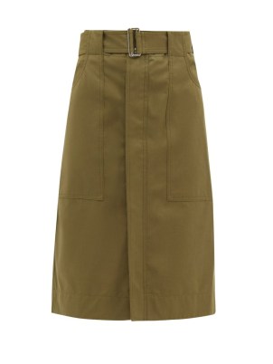 VICTORIA BECKHAM High-rise cotton-blend skirt | women’s utility style khaki-green skirts | womens designer clothes - flipped
