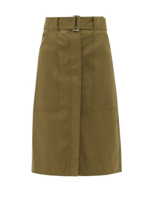 VICTORIA BECKHAM High-rise cotton-blend skirt | women’s utility style khaki-green skirts | womens designer clothes