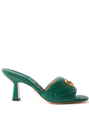 GUCCI Marmont GG quilted green leather mules - flipped