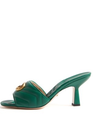 GUCCI Marmont GG quilted green leather mules