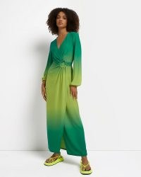 RIVER ISLAND GREEN OMBRE WRAP MAXI DRESS ~ long sleeve tonal dresses
