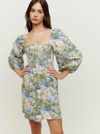REFORMATION Greyson Linen Dress in Hillside / floral puff sleeved mini dresses / balloon sleeved summer fashion