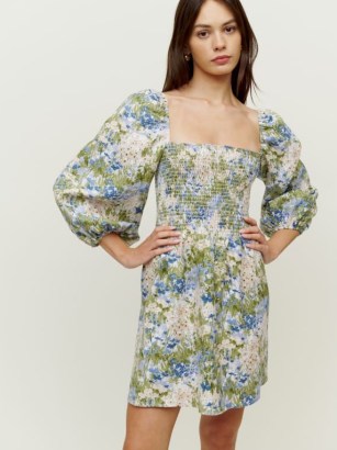 REFORMATION Greyson Linen Dress in Hillside / floral puff sleeved mini dresses / balloon sleeved summer fashion - flipped
