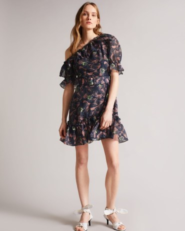 Ted Baker Hazpin Asymmetric Cold Shoulder Ruffle Mini Dress | women’s floral ruffled party dresses
