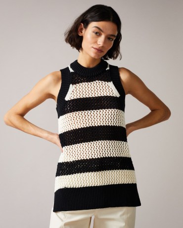 Ted Baker Heide Open Stitched Striped Tank Top | women’s sleeveless sweaters | womens knitted tanks | on-trend knitwear - flipped