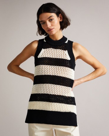 Ted Baker Heide Open Stitched Striped Tank Top | women’s sleeveless sweaters | womens knitted tanks | on-trend knitwear