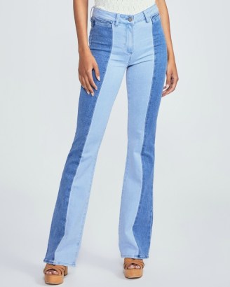 PAIGE DENIM High Rise Laurel Canyon Ocean Blues | women’s tonal blue colour block jeans - flipped