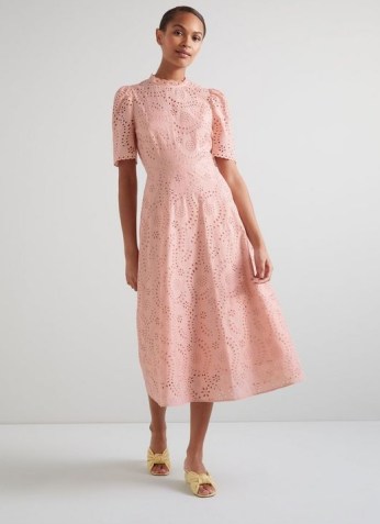L.K. BENNETT HONOR PINK COTTON BRODERIE ANGLAISE DRESS ~ feminine spring and summer floral cut out dresses - flipped