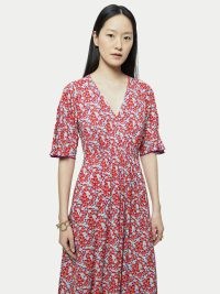 JIGSAW Hydrangea V Neck Jersey Dress / womens short sleeve floral print dresses