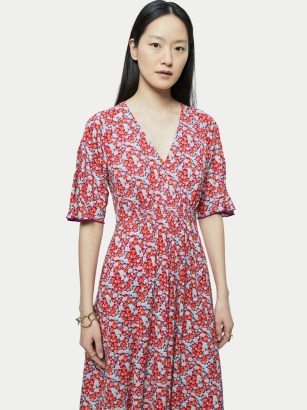 JIGSAW Hydrangea V Neck Jersey Dress / womens short sleeve floral print dresses