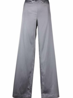 Jacquemus high-waisted flared grey satin leg trousers ~ women’s fluid fabric fashion ~ ‘Le Pantalon Mentalo’ lounge pants ~ Le Splash collection 2022