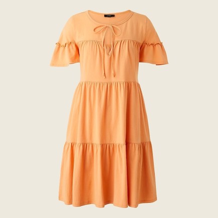 J.CREW Broken-in jersey tiered mini dress / womens orange cotton short sleeved summer dresses / keyhole front detail - flipped