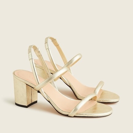 J.CREW Lucie slingback block-heel sandals in metallic gold leather ~ women’s summer party slingbacks - flipped