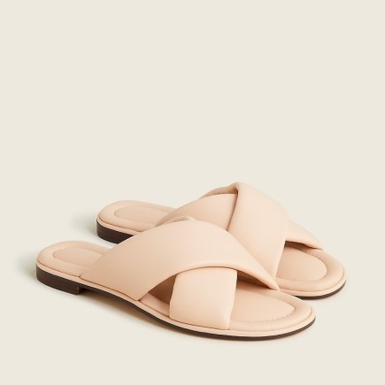 J.CREW Menorca padded cross-strap sandals in leather Pampered Pink / crisscross front slides / luxe sliders / casual summer flats - flipped