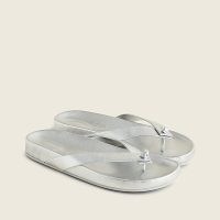 J.CREW Pacific thong sandals in metallic leather / women’s silver footbed toe post flats / casual luxe summer footwear