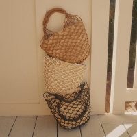 J.CREW Sedona basket bag in straw / net overlay woven raffia bags / nautical inspired handbags with netting / summer accessories