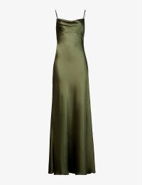 JENNY YOO Addison cowl-neck satin maxi dress | long length olive green spaghetti strap slip dresses