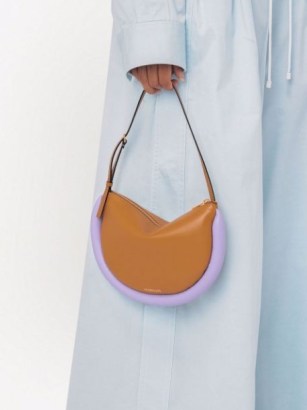 JW Anderson The Bumper Moon shoulder bag in toffe/lilac ~ brown leather colour block handbags - flipped