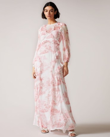 Ted Baker Kenddle Frill Detail Maxi Dress | romantic ruffled party dresses | long length romance inspired occasion fashion | feminine evening clothes - flipped