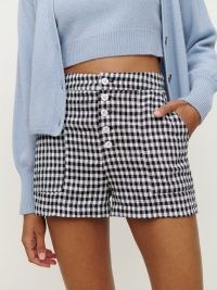 REFORMATION Keys Linen Short in April Check / womens checked vintage style summer shorts / women’s retro clothes