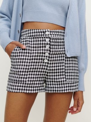 REFORMATION Keys Linen Short in April Check / womens checked vintage style summer shorts / women’s retro clothes - flipped