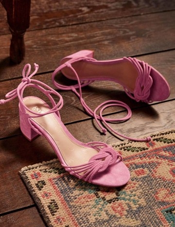 Boden Knot Detail Heel Sandals Sachet Pink / ankle tie mid block heels