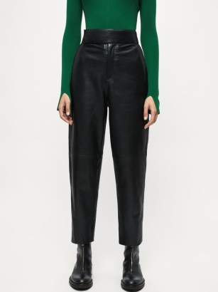JIGSAW Leather Barrel Trouser – womens luxury black barrel leg trousers - flipped