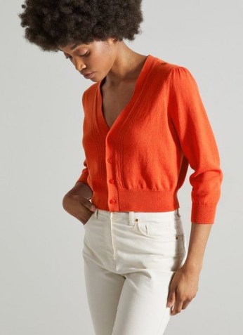 LEONORA RED COTTON-WOOL POINTELLE TRIM CARDIGAN ~ bright crop hem cardigans ~ knitwear perfect for spring - flipped