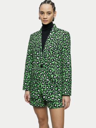 JIGSAW Leopard Print Jacket in Green / women’s wild cat animal print jackets - flipped