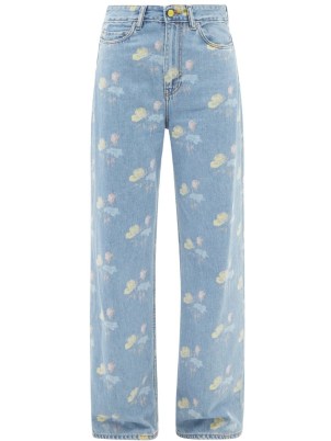 GANNI High-rise floral-print wide-leg jeans ~ womens printed blue denim clothes ~ women’s casual designer clothing