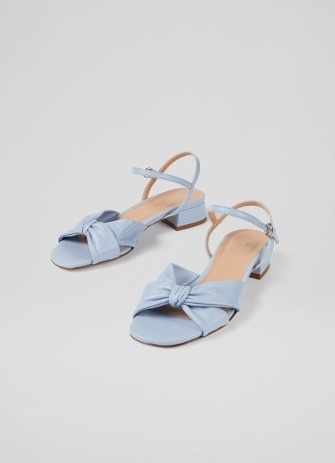 L.K. BENNETT Lina Blue Leather Knotted Sandals ~ front knot detail summer shoes - flipped
