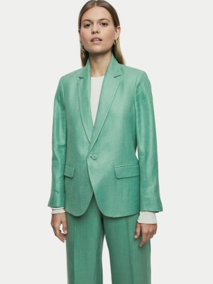 JIGSAW Linen Herringbone Brook Blazer Green ~ women’s tailored blazers - flipped