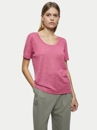 JIGSAW Linen Scoop Rolled Sleeve Tee in Pink ~ women’s short sleeved t-shirts